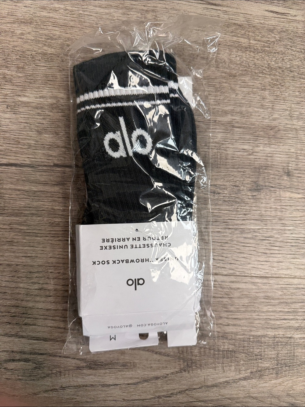 ALO Yoga Black Crew Socks with White Logo